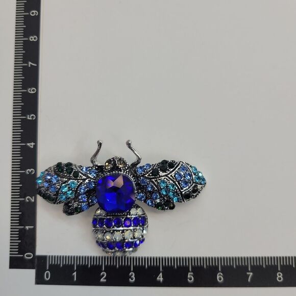 Brand New 2 In 1 Blue Bumblebee Silver Tone Rhinestone Brooch Pin & Pendant - Picture 6 of 6